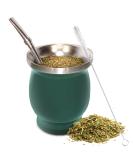 Yerba Mate Natural Gourd/Tea Cup Set Green (Original Traditional Mate Cup - 8 oz) | Includes Bombilla (Yerba Mate Straw) & Cleaning Brush | Green Stainless Steel | Double-Walled | Easy to Clean - Buy Online on SooperMarket.com