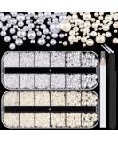 2700 Pcs Flat Back Pearls Kits 1 Box of Flatback White+1 Box of Beige Half Round Pearls with Pickup Pencil And Tweezer for Home DIY And Professional Nail Art, Face Makeup And Craft 01-white+beige - Buy Online on SooperMarket.com