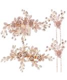 4 Pieces Bridal Rose Gold Hair Pin Wedding Hair Accessories Light Rose Gold Wedding Hair Comb Clips Rhinestone Hair Pins Hair Side Comb Crystal Flower Leaves Hair Barrette for Brides and Bridesmaids - Buy Online on SooperMarket.com
