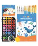 Funto Watercolor Set - 48 Color Paint with Brushes, Water Brush Pens, Pad, Tape, Sponge, Palette - Painting Kit for Kids, Adults, Beginners - Buy Online on SooperMarket.com