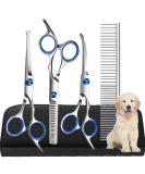 6.7 Inch Stainless Steel Dog Grooming Scissor Kit with Safety Round Tips - Pet Grooming Shears Set with Thinning & Curved Scissors for Hair Fur Care - Buy Online on SooperMarket.com