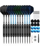 12 Pack Metal Tip Darts Set 22/24g for Dartboard - Premium Aluminum Shafts, Rubber O-rings, Nylon Shafts, Flights, Tool Kit - Black & Blue - Buy Online on SooperMarket.com