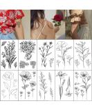 Esland Realistic Line Art Flowers Temporary Tattoos - Set of 10 Small Botanical Leaf Tattoo Stickers for Women - Buy Online on SooperMarket.com