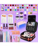 Professional Acrylic Nail Kit for Beginners - 42 Colors, Glitter Powder, Monomer Liquid, Drill, UV Light & Bag Case - Buy Online on SooperMarket.com