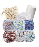Eco-Friendly Reusable Cloth Nappies Set - 6 Washable Diapers, Bamboo Inserts, Biodegradable Liner, Wet Bag - Chemical-Free Baby Care - Buy Online on SooperMarket.com
