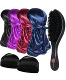 4+2 Silky Durags with 360 Wave Brush Kit for Men - Curved Medium/Hard Hair Brush Set in Black, Wine, Navy, Purple - Buy Online on SooperMarket.com