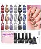 Beetles Gel Nail Polish Kit - 6 Colors Holographic Cat Eyes Red Navy Blue Purple Glitter Black Set with Magnet, LED Lamp - DIY Manicure Kits for Women - Buy Online on SooperMarket.com