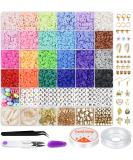 Gionlion 6000 Pcs Clay Beads for Bracelet Making, 24 Colors Flat Round Polymer Clay Beads 6mm Spacer Heishi Beads with Pendant Charms Kit and Elastic Strings for Jewelry Making Kit Bracelets Necklace - Buy Online on SooperMarket.com