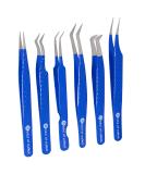 Silakor 6 Piece Eyelash Extension Tweezers Set - Stainless Steel Isolation & Classic Lashes Tweezers (Blue) - Buy Online on SooperMarket.com
