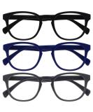Opulize pop reading glasses 3 Series Pack Keck round matt frame spring hinges scratch-resistant black blue gray men women rrr2-137 +2.00 black blue gray +2.00 dioptries - Buy Online on SooperMarket.com
