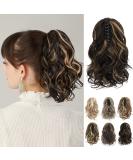 REECHO Claw Clip Ponytail Extension 10 Short Curly Synthetic Hairpiece Dark Brown with Highlights - Buy Online on SooperMarket.com