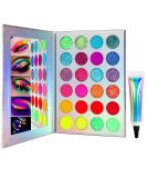 Colorful Neon Eyeshadow Palette Glitter Afflano UV Grow Blacklight Makeup Eyeshadow Palettes Matte Glitter for Eyes Face Body Highly Pigmented Red Yellow Purple Green Eye Shadow + Eyeshadow Primer - Buy Online on SooperMarket.com
