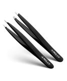 MILLY Precision Tweezers Set - Slanted and Pointed Tips - German Steel - Hand-Filed - Black - Buy Online on SooperMarket.com