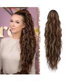 FESHFEN Long Curly Wavy Drawstring Ponytail Extensions Clip in Wavy Synthetic Hairpieces Brown Highlighted Strawberry Blonde Drawstring Ponytail Curly Hair Piece Pony Tail Extension for Women 26 inch 26 Inch Brown Highlighted Strawberry Blonde - Buy Online on SooperMarket.com