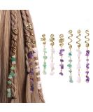 Vinswet Colored Natural Stone Tassels Hair Jewelry for Braids - Pack of 6 Green Pink Purple Gems - Dreadlock Accessories for Women Girls - Buy Online on SooperMarket.com
