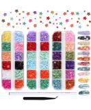 Flymind 3D Flower Nail Charms Set - Light Changing Acrylic Resin Flowers & Metal Caviar Beads for DIY Manicure Decoration | Includes Pickup Pencils & Tweezer - 36 Grids - Buy Online on SooperMarket.com