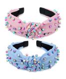 WILLBOND 2 Pieces Headbands for Women Pearl Knotted Girls Headband Colorful Jeweled Embellished Gem Hairband Faux Pearl Cross Knot Twisted Turban Hair Accessories for Women Girls (Pink  Blue) - Buy Online on SooperMarket.com