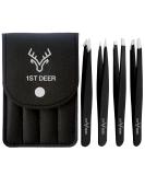 Deer Precision Tweezers Set - Stainless Steel, Professional Ingrown Hair Remover with Carry Pouch for Men & Women - Buy Online on SooperMarket.com