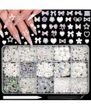 BELICEY White Bow Nail Art Charms - 1000PCS Resin Kawaii Nail Jewels in Multi Shapes for DIY Nail Designs - Includes Tweezer & Pickup Pencil - Buy Online on SooperMarket.com