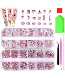 Wsimily Pink AB Crystal Nail Rhinestones Kit | 1620 Pcs Flatback Gems for DIY Manicure | Tweezers & Organizer Box Included - Buy Online on SooperMarket.com