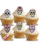 24 x Pre-Cut Calavera Skulls Edible Rice/Wafer Paper Cupcake Cake Toppers Halloween Party Birthday Decorations - Buy Online on SooperMarket.com