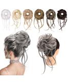 REECHO Super Long Tousled Updo Hair Bun Extensions - Gray/Brown Mix | Messy Bun Hair Piece with Elastic Band for Women - Buy Online on SooperMarket.com