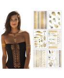 Gold Metallic Henna Temporary Tattoos - 75+ Mandala, Feathers, Dream Catcher, Arrows - Waterproof, Long Lasting for Beach, Festivals, Parties - Buy Online on SooperMarket.com