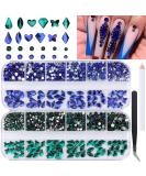 Kalolary Green Nail Rhinestones and Blue Crystal Gems Set - Nail Art Decoration Kit with Tweezer and Picker for DIY Acrylic Nails - Buy Online on SooperMarket.com