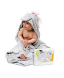 JM Organic Bamboo Hooded Baby Towel - Hypoallergenic, Absorbent - 35x35 - Perfect Baby Gift Set with Washcloth & Laundry Bag - Pink Elephant - Buy Online on SooperMarket.com