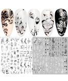 10 Sheets Spring Flower Nail Art Stickers Decals Self-Adhesive Pegatinas Uas Black White Blossom Nail Supplies Nail Art Design Decoration Accessories Flowers - Buy Online on SooperMarket.com