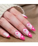 NOVO OVO Medium Long Oval Stiletto Pale Hot Pink French Tip Yinyang Heart False Press on Nails - LOVE CYCLE Glossy Acrylic Kit - Buy Online on SooperMarket.com