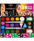 Zenovika Face Paint Kit for Kids - 60 Jumbo Stencils, 15 Large Water Based Paints, 2 Glitters - Halloween Makeup Kit, Professional Face Paint Palette, Safe for Sensitive Skin, Face Painting Book 15 Color Face Paint Kit - Buy Online on SooperMarket.com