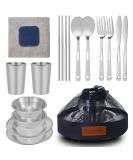 Stainless Steel Camping Utensils & Dishes Set - Tableware, Dinnerware for 2 | Cups, Plates, Bowls, Cutlery | Mesh Bags Included | Ideal for Camping - Buy Online on SooperMarket.com
