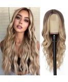NAYOO 26 Inch Ombre Blonde Wavy Wig for Women - Natural Synthetic Heat Resistant Fiber - Middle Part Curly Wavy Wig for Daily & Party Use - Buy Online on SooperMarket.com