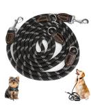 Dog leash for large and medium -sized dogs - adjustable double liners made of nylon with 2 carabin hooks and 3 rings - 3m x 15mm - black - Buy Online on SooperMarket.com