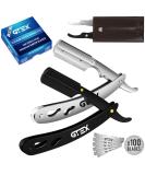 GTEX razor set with 100 premium gtex blades and leather bag - 2 razor men (black and silver) and 100 razor blade - Straight Razor Shavette Ustura beard knife silver and black - Buy Online on SooperMarket.com