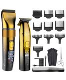 Hatteker Professional Hair Clippers and T-Blade Trimmer Kit for Men - Gold 17 Piece Set | Cordless Beard Barber Clipper, Haircut Grooming Kit, IPX7 Waterproof - Buy Online on SooperMarket.com