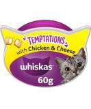 Whiskas Temptations 8 Packets Tasty Crunchy Treats for Adult Cats bite size Snacks with a delicious Chicken & Cheese Filling Pack of 8 (8 x 60 g) Chicken & Cheese 60 g (Pack of 8) - Buy Online on SooperMarket.com
