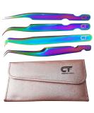 Rainbow Stainless Steel Lash Tweezers Set for Eyelash Extensions - Straight & Curved - Ideal for Individual, Russian Volume & Isolation - 4 PCs Set - Buy Online on SooperMarket.com