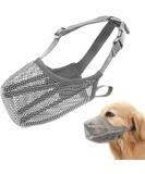 Breathable Mesh Dog Muzzle - Adjustable Nylon Muzzle for Small Dogs with Safety Belts | XL W-Gray - Buy Online on SooperMarket.com