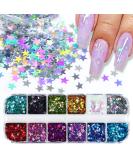 Pentagram Shape Holographic Nail Art Glitter 12 Color Nail Charms Star Nail Art Sequins Design Supplies DIY Decoration for Women Girls - Buy Online on SooperMarket.com