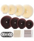 Hair Bun Maker Set, FANDAMEI Donut Bun Maker Set With 4pcs Dark Brown &4pcs Beige(2 extra-large,2 large,2 medium and 2 small), 5 pieces Hair Elastic Bands, 40 pieces Hair Bobby Pins (Brown and Gold) - Buy Online on SooperMarket.com