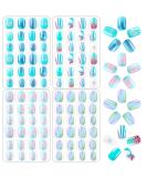 96 pieces girls on pressing nails full cover short fingernails Artificial nail tips for children false fingernails children nail art decoration (blue theme) - Buy Online on SooperMarket.com