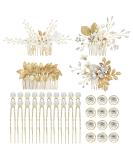 Gold Flower Leaf Hair Combs, Pearl Pins, Rhinestone Barrettes - 36 Pack Set for Wedding & Prom Hairstyles - Buy Online on SooperMarket.com