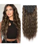 REECHO Clip in Hair Extensions - 5PCS Brown 24 Thick Long Loose Waves HE002 - Invisible Lace Weft Natural Soft Hairpieces for Women - Dark Brown with Highlights - Buy Online on SooperMarket.com