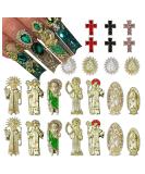 24pcs Religious Nail Charms Kit - San Judas Virgin Mary Cross 3D Nail Gems in Gold and Silver - Buddha Charms and Rhinestones for Nail Art - Buy Online on SooperMarket.com