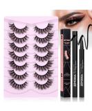 JIMIRE False Eyelashes Wispy Fluffy Cat Eye 6D Volume Russian Strip D Curl Faux Mink Lashes with 2 in 1 Magic Eyelash Glue and Tweezers Look Like Lash Extension 7 Pairs Pack - Buy Online on SooperMarket.com