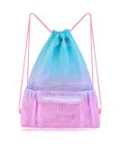 Nidoul Mesh Drawstring Beach Bag with Zipper Pocket - Pink Blue | Ideal for Swimming, Gym & Storage | Adult Kids - Buy Online on SooperMarket.com
