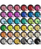 Saviland 36Pcs Mirror Chrome Nail Powder Set - Metallic Holographic Chrome in Black Blue Silver Gold - for French Manicure & Nail Art Decoration - DIY Home Salon - Buy Online on SooperMarket.com