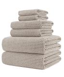 POLYTE Oversize, 60 x 30 in, Quick Dry Lint Free Microfiber Bath Towel Set, 6 Piece (Beige, Waffle Weave) - Buy Online on SooperMarket.com